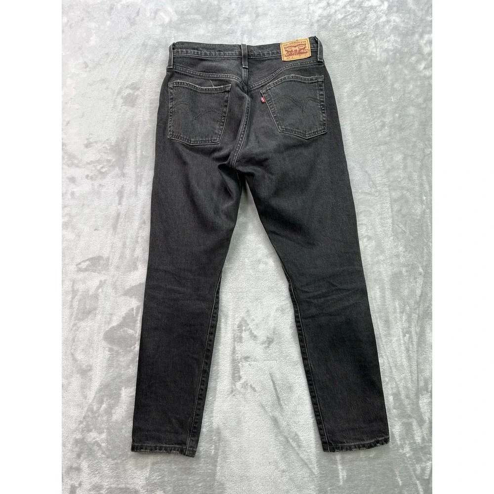Levis 501 S Jeans Men 26x28 Black Dark Wash Straight Leg Whiskered Grunge Skinny